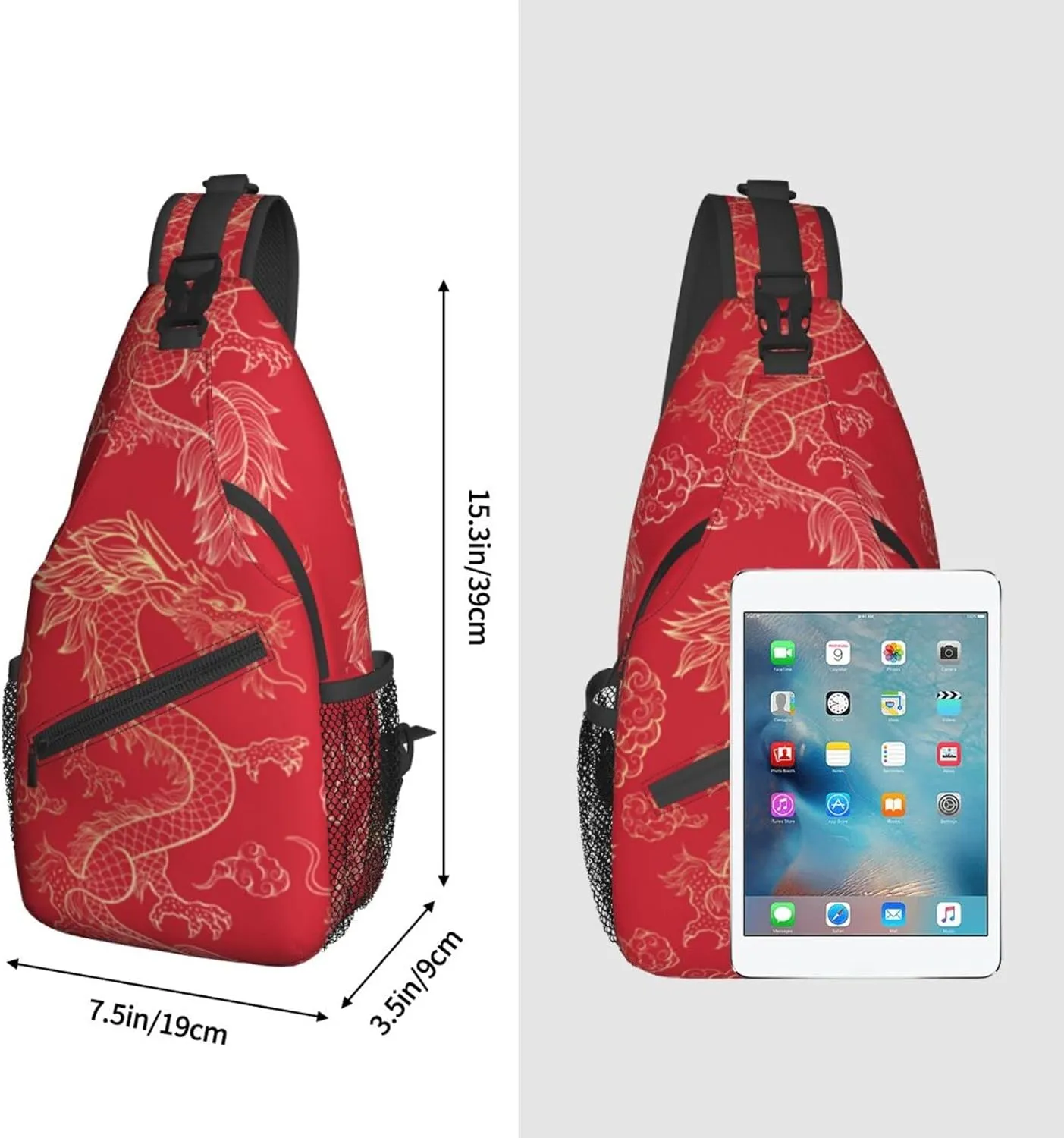 ASYG Dragon Pattern Sling Bag Crossbody Chest Daypack Casual Backpack Cool Shoulder Bag For Travel Hiking Sport Gym