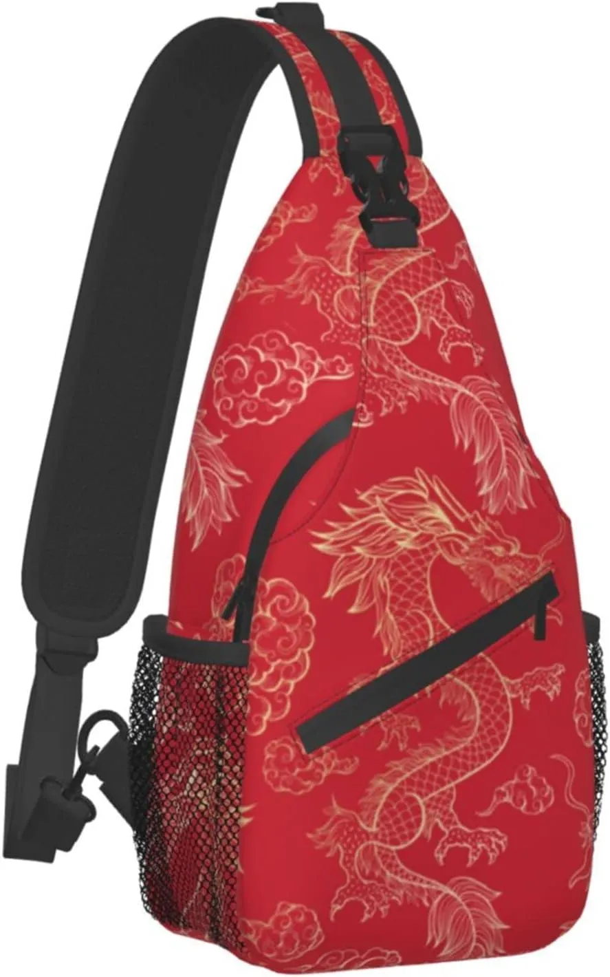 ASYG Dragon Pattern Sling Bag Crossbody Chest Daypack Casual Backpack Cool Shoulder Bag For Travel Hiking Sport Gym