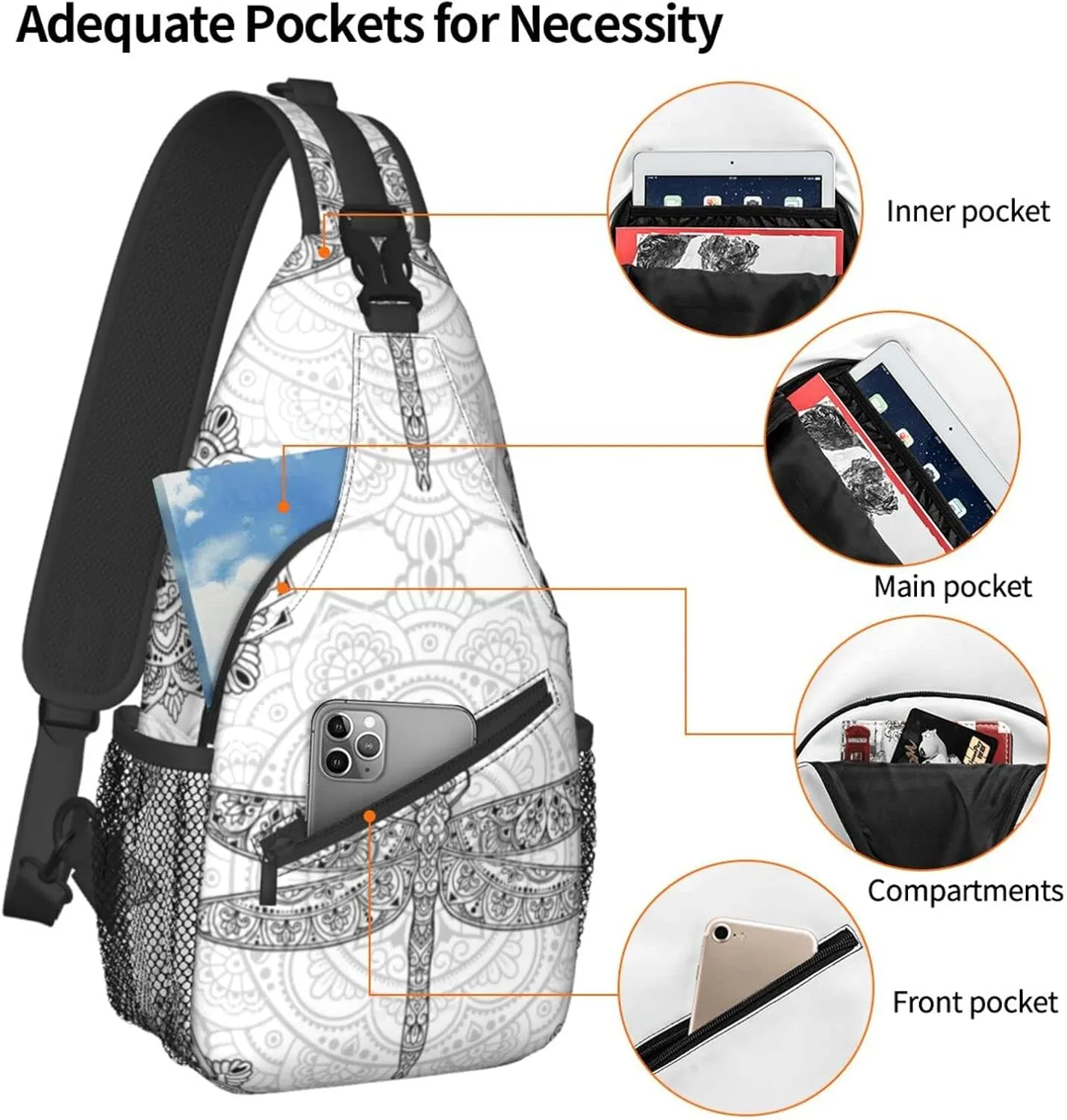 ASYG Dragonfly Sling Bag Crossbody Chest Daypack Casual Backpack Women Shoulder Bag For Travel Hiking Shopping Yoga