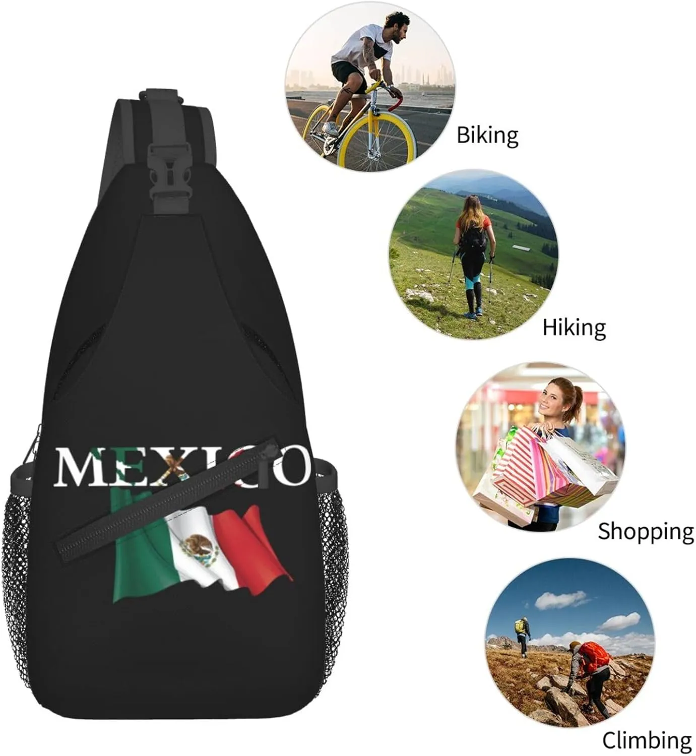 ASYG Mexico Sling Bag Mexico Flag Shoulder Bag Mexico Crossbody Chest Daypack Casual Backpack Bag for Mexican