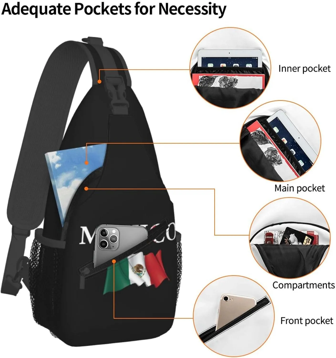 ASYG Mexico Sling Bag Mexico Flag Shoulder Bag Mexico Crossbody Chest Daypack Casual Backpack Bag for Mexican
