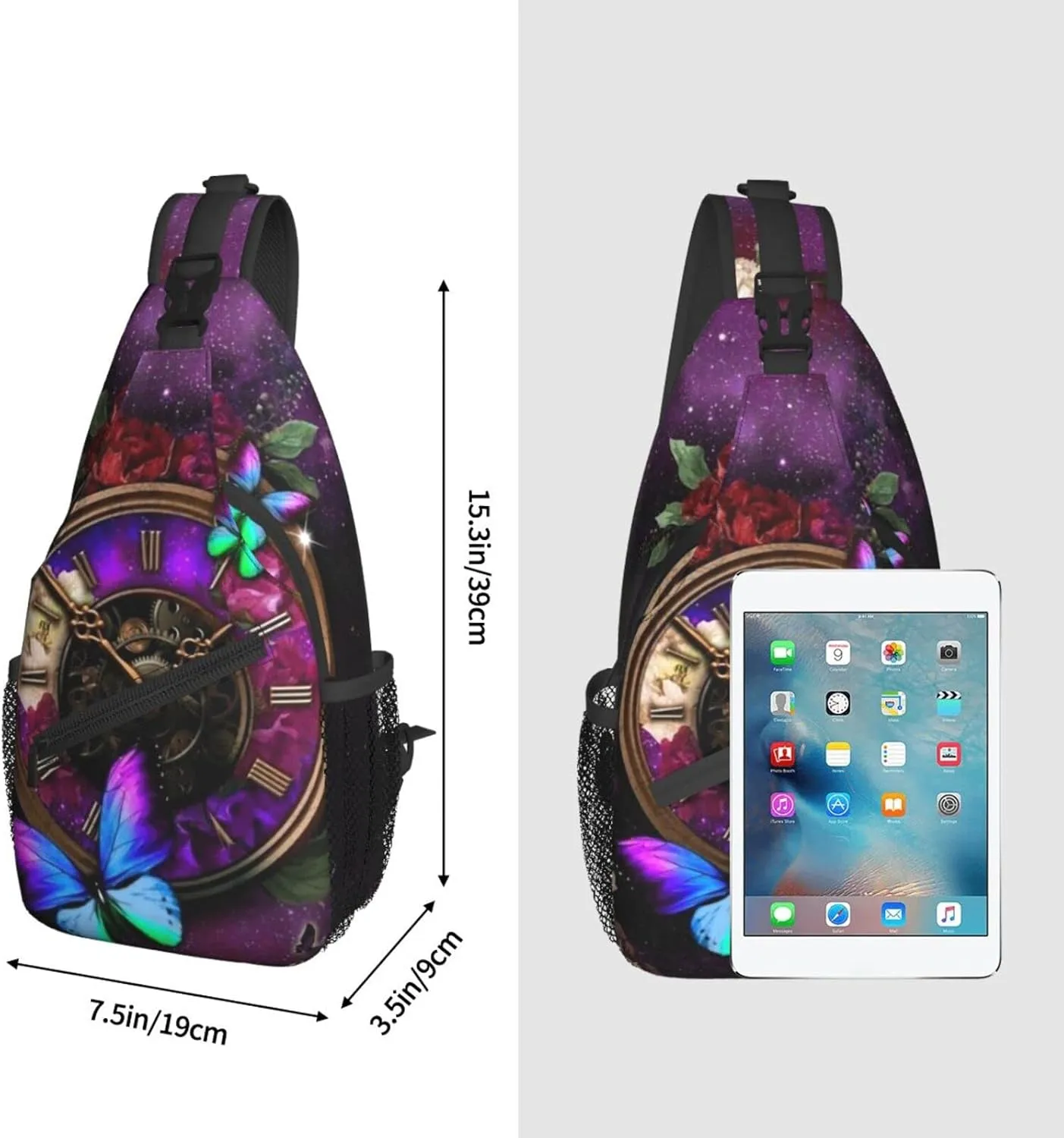 ASYG Steampunk Sling Bag Crossbody Chest Daypack Casual Backpack Vintage Clock Shoulder Bag For Travel Hiking