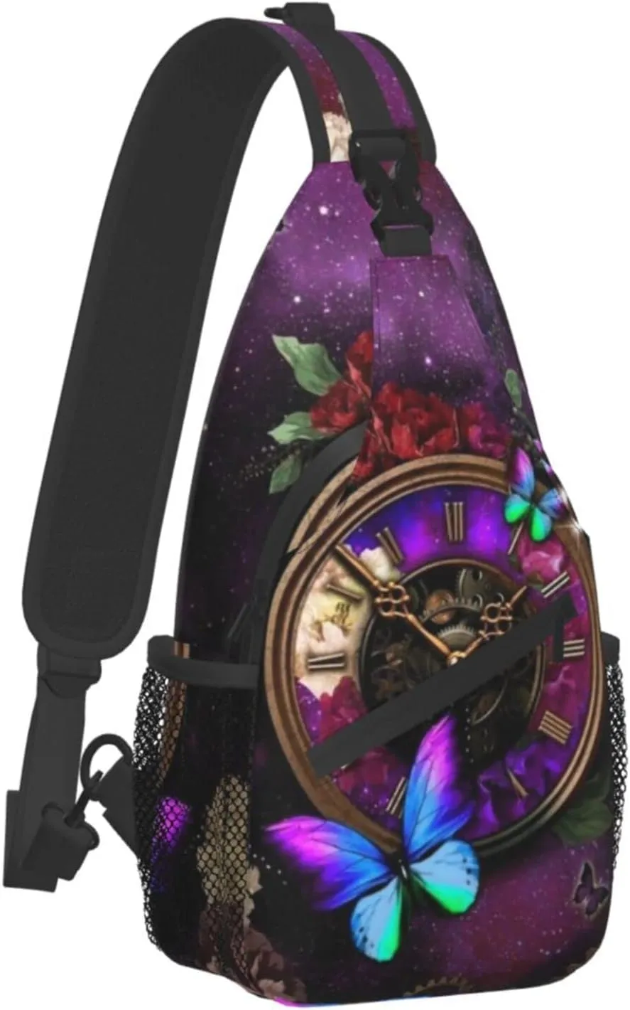 ASYG Steampunk Sling Bag Crossbody Chest Daypack Casual Backpack Vintage Clock Shoulder Bag For Travel Hiking
