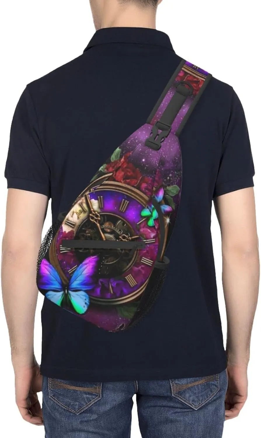 ASYG Steampunk Sling Bag Crossbody Chest Daypack Casual Backpack Vintage Clock Shoulder Bag For Travel Hiking