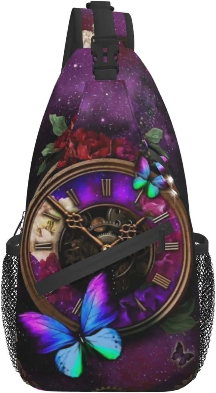 ASYG Steampunk Sling Bag Crossbody Chest Daypack Casual Backpack Vintage Clock Shoulder Bag For Travel Hiking