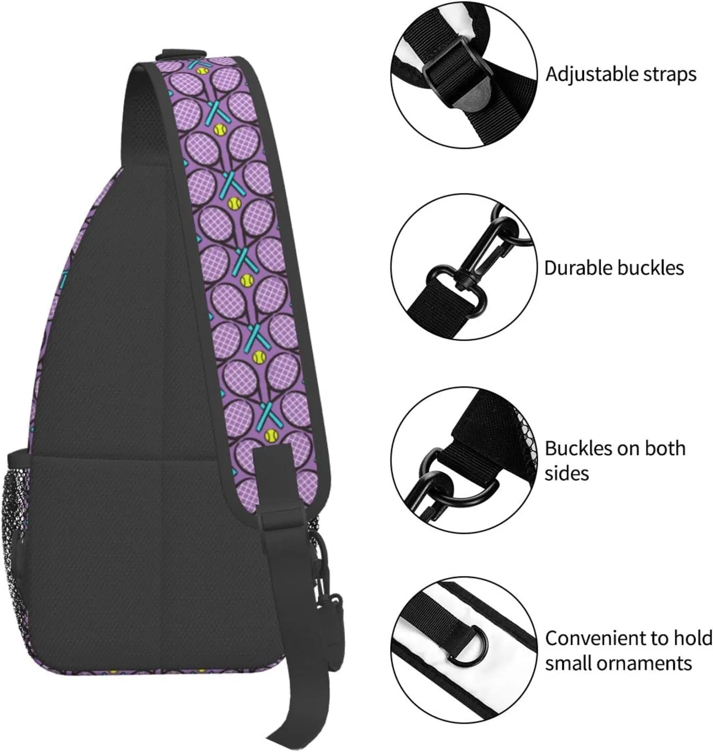 ASYG Tennis Sling Bag Sport Crossbody Chest Daypack Casual Backpack Tennis Shoulder Bag For Travel Picnic