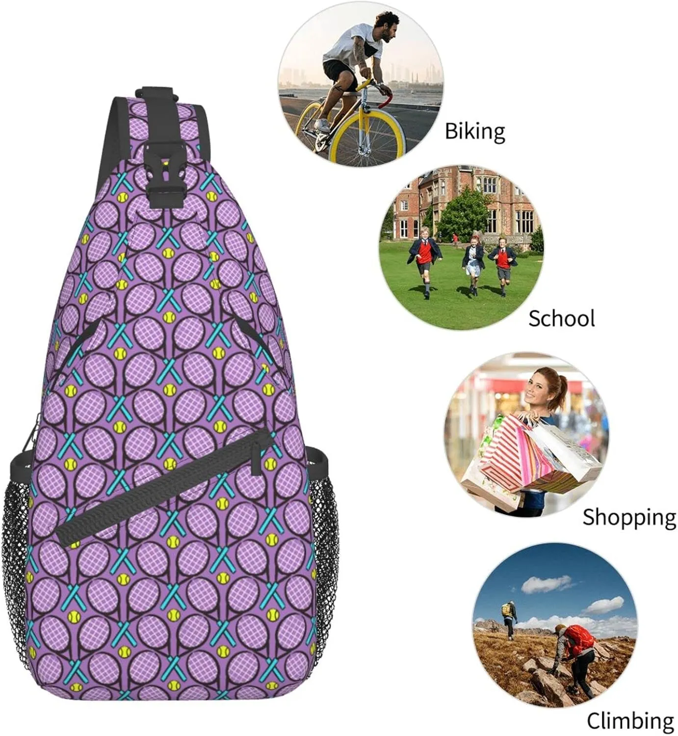 ASYG Tennis Sling Bag Sport Crossbody Chest Daypack Casual Backpack Tennis Shoulder Bag For Travel Picnic