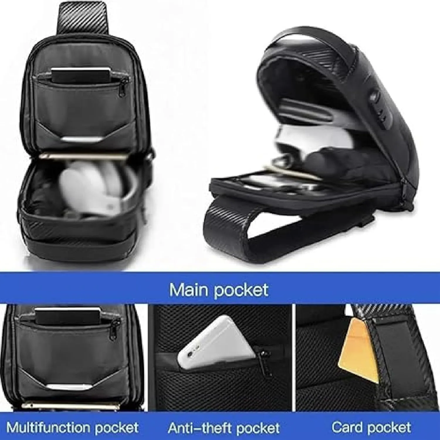 Auricz Bag, New Carbon Fiber Streamline Anti-Theft Sling Bag for Men, USB Crossbody Shoulder Backpack Waterproof