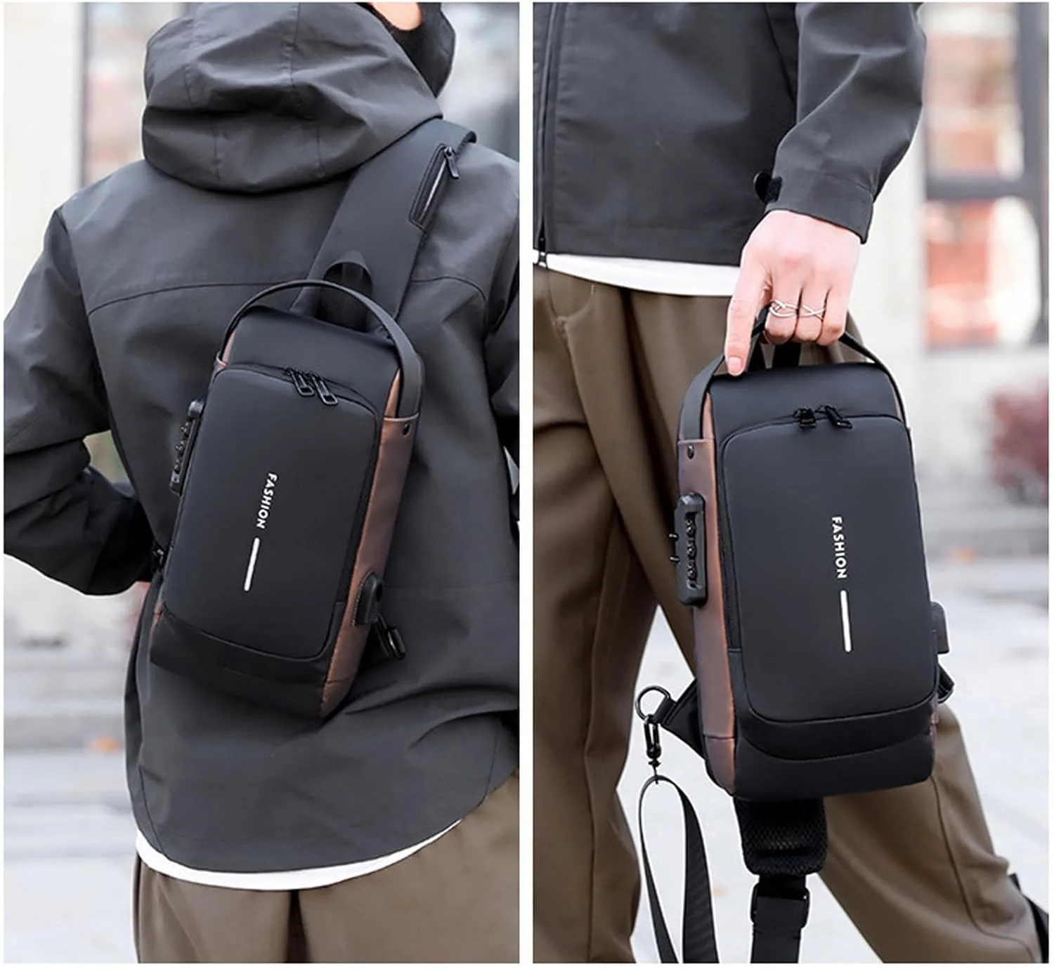 Auricz Bag, New Carbon Fiber Streamline Anti-Theft Sling Bag for Men, USB Crossbody Shoulder Backpack Waterproof