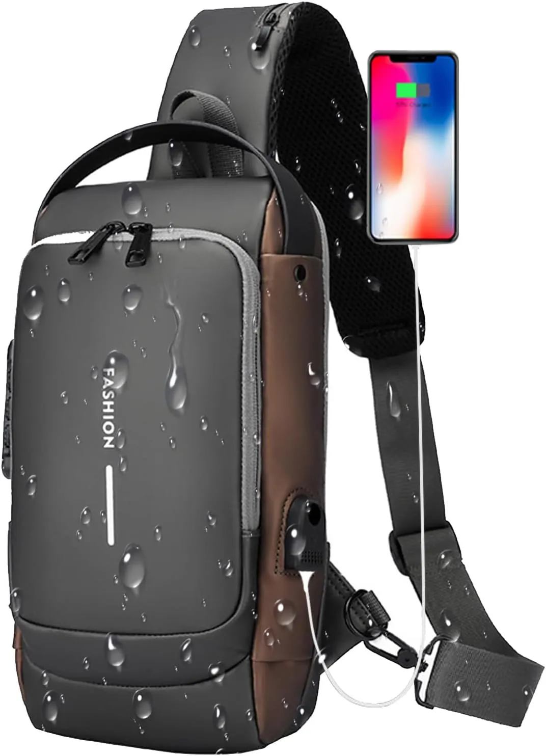 Auricz Bag, New Carbon Fiber Streamline Anti-Theft Sling Bag for Men, USB Crossbody Shoulder Backpack Waterproof