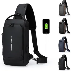 Auricz Leyweio Sling Bag, Carbon Fiber Streamline Anti-Theft Waterproof USB Charging Shoulder Crossbody Chest Backpack