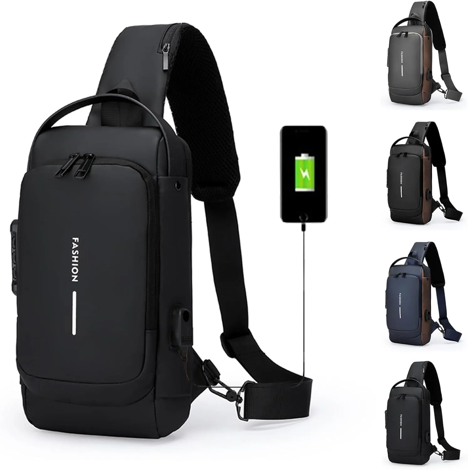 Auricz Leyweio Sling Bag, Carbon Fiber Streamline Anti-Theft Waterproof USB Charging Shoulder Crossbody Chest Backpack
