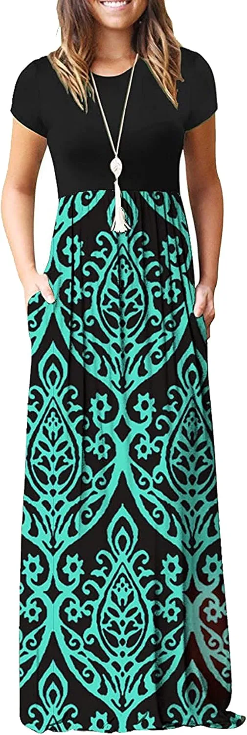 AUSELILY Women's Short Sleeve Loose Plain Casual Long Maxi Dresses for Women 2025