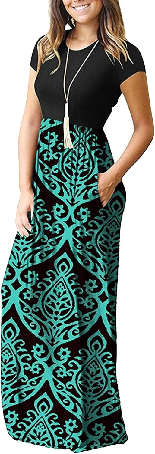 AUSELILY Women's Short Sleeve Loose Plain Casual Long Maxi Dresses for Women 2025