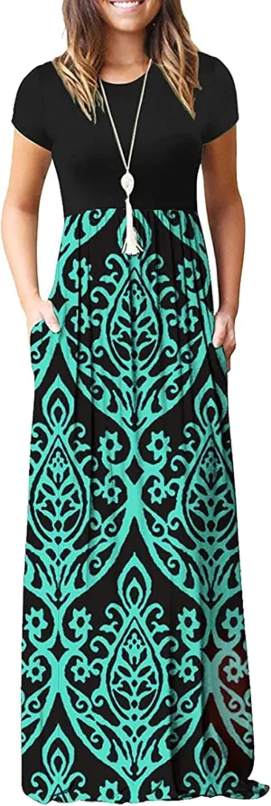 AUSELILY Women's Short Sleeve Loose Plain Casual Long Maxi Dresses for Women 2025