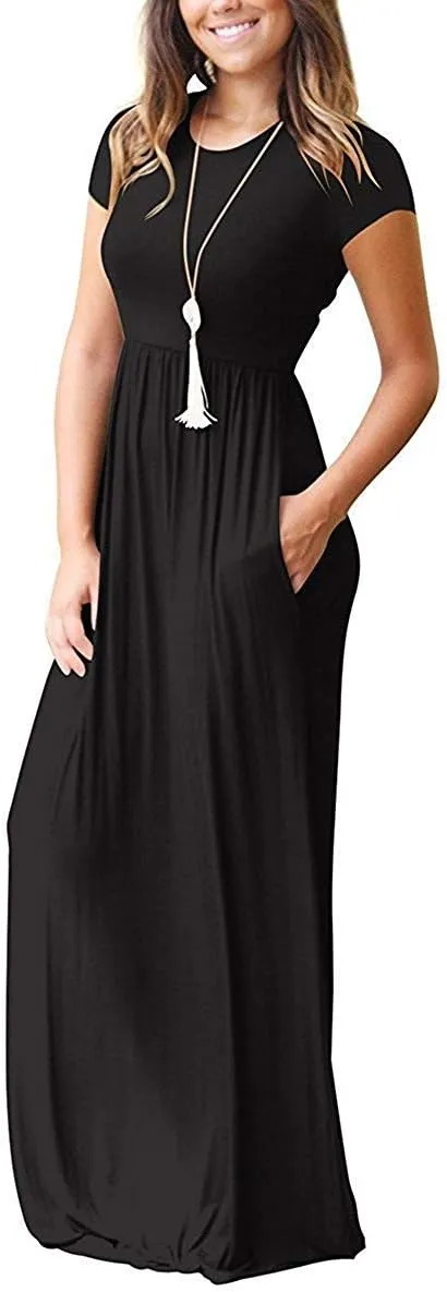 AUSELILY Women's Short Sleeve Loose Plain Casual Long Maxi Dresses for Women 2025
