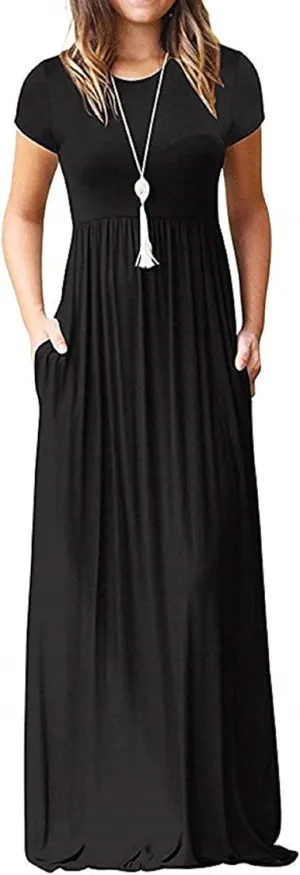 AUSELILY Women's Short Sleeve Loose Plain Casual Long Maxi Dresses for Women 2025