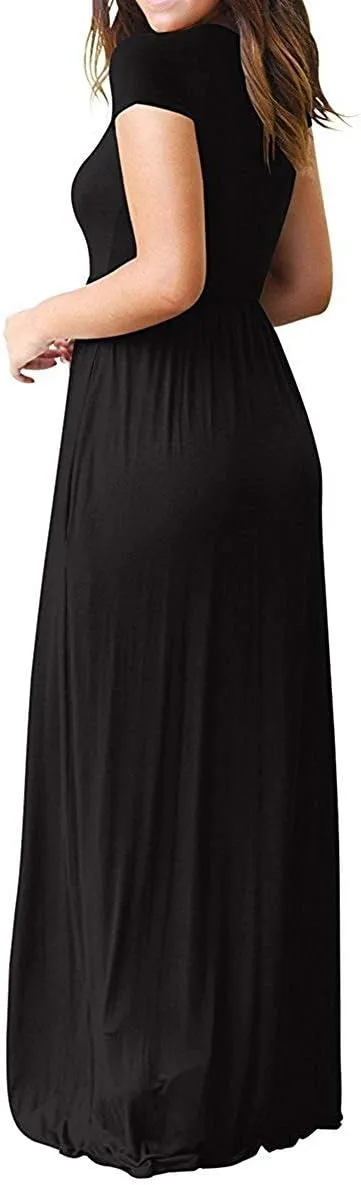 AUSELILY Women's Short Sleeve Loose Plain Casual Long Maxi Dresses for Women 2025