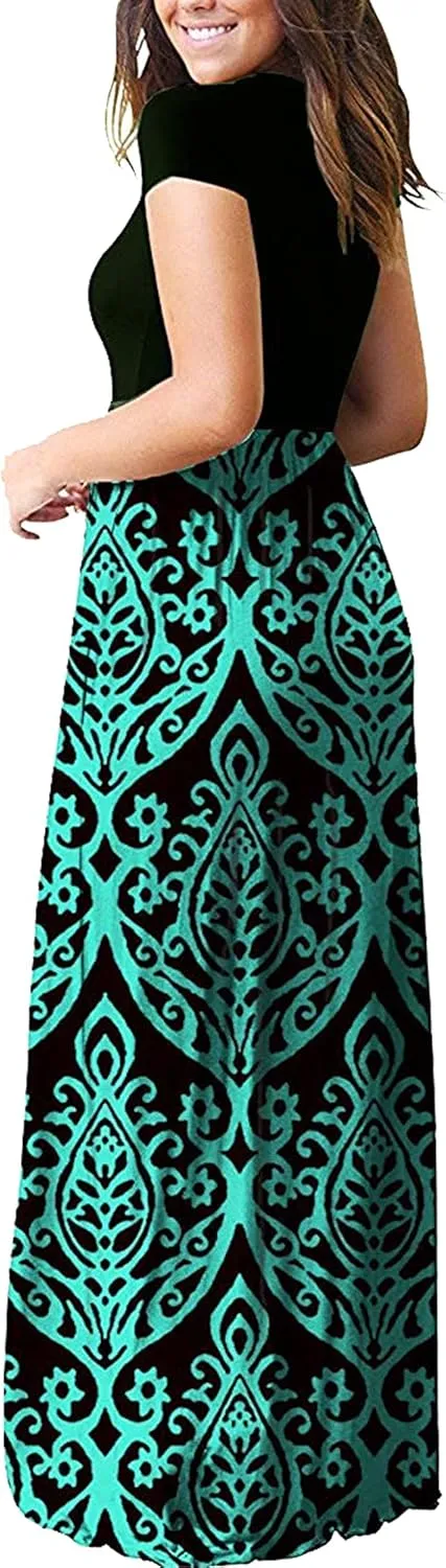 AUSELILY Women's Short Sleeve Loose Plain Casual Long Maxi Dresses for Women 2025