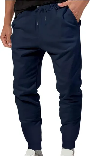 Aymnlox Mens Lightweight Hiking Pants Trendy Casual Slim Fit Cotton Sweatpants Drawstring Elastic Tapered Pants with Pockets