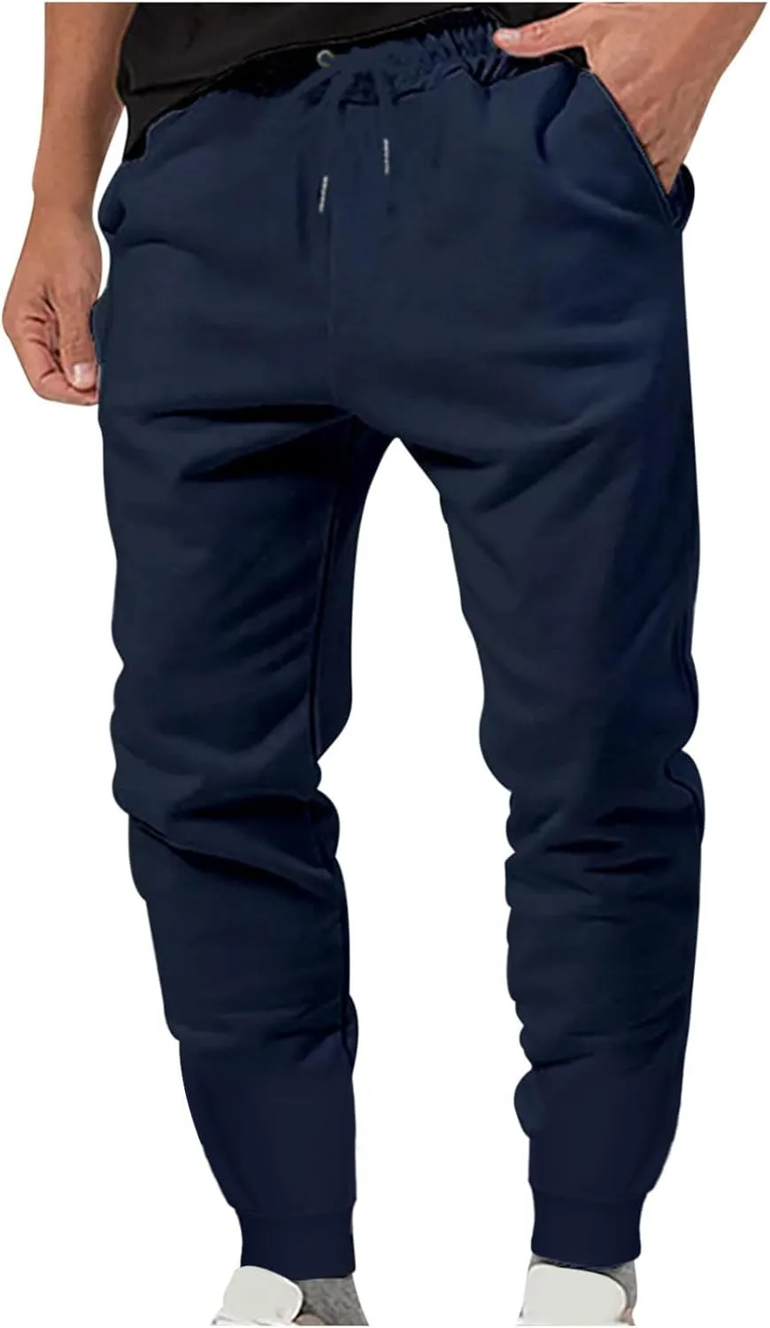 Aymnlox Mens Lightweight Hiking Pants Trendy Casual Slim Fit Cotton Sweatpants Drawstring Elastic Tapered Pants with Pockets