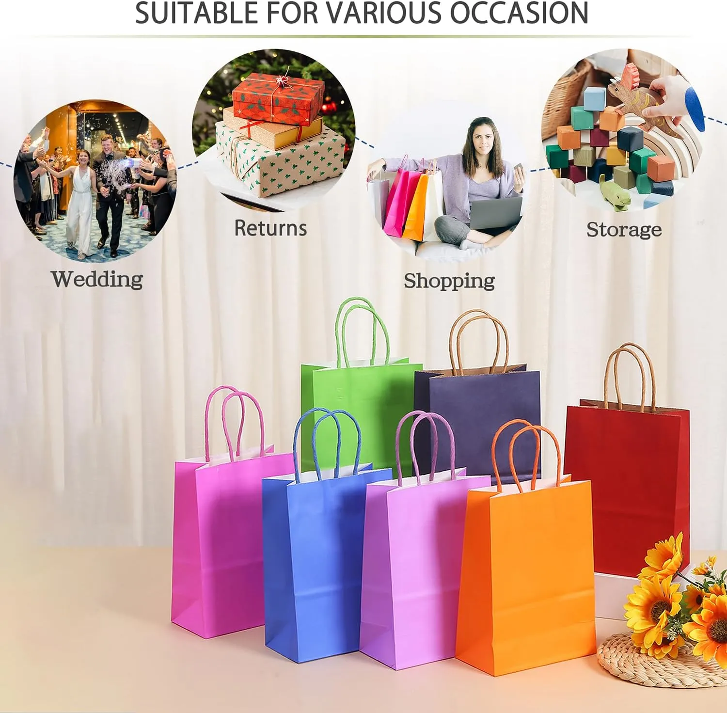 AZOWA Gift Bags Mini Kraft Paper Bags With Handles(White, 25 Pcs)