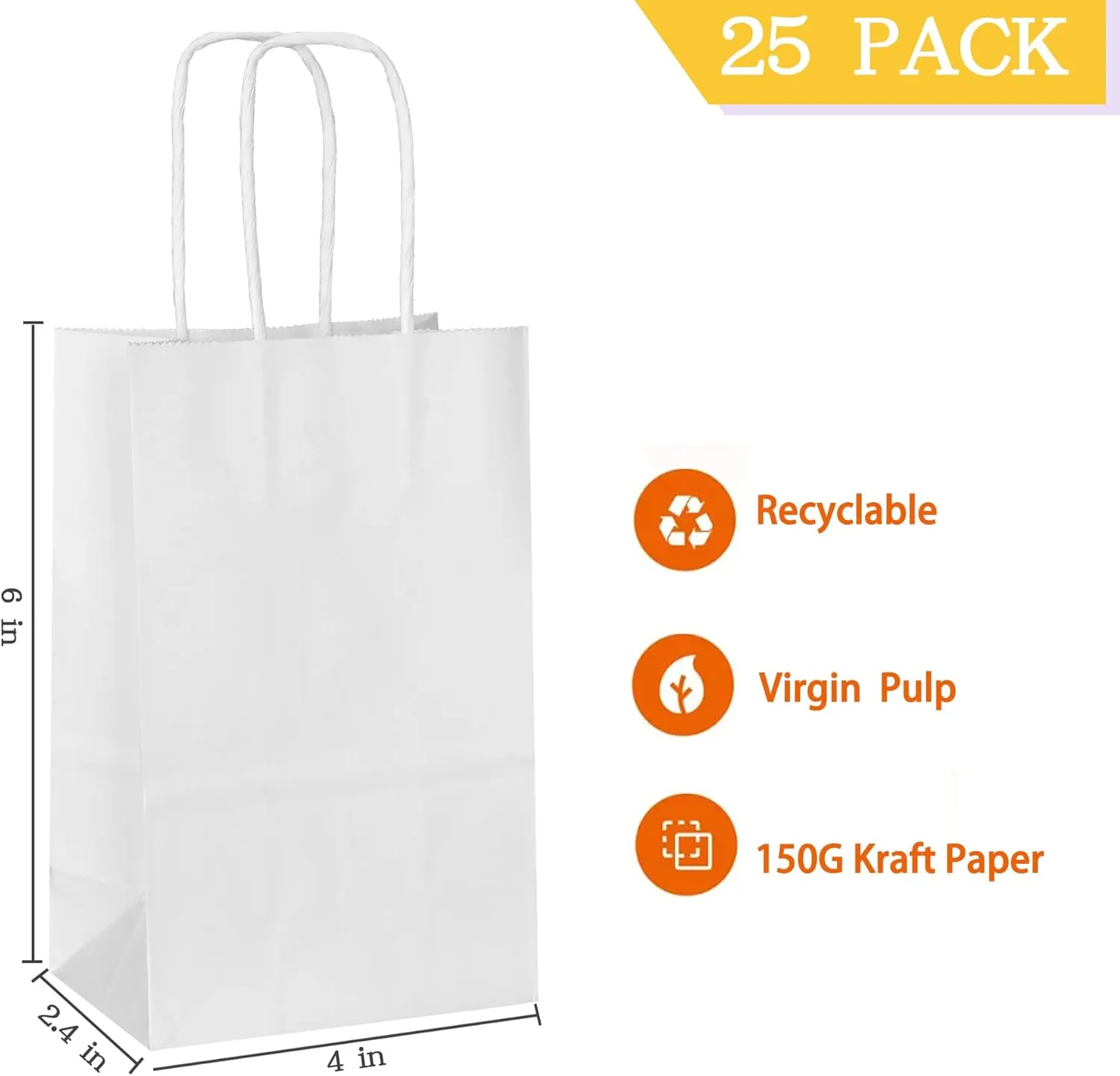 AZOWA Gift Bags Mini Kraft Paper Bags With Handles(White, 25 Pcs)