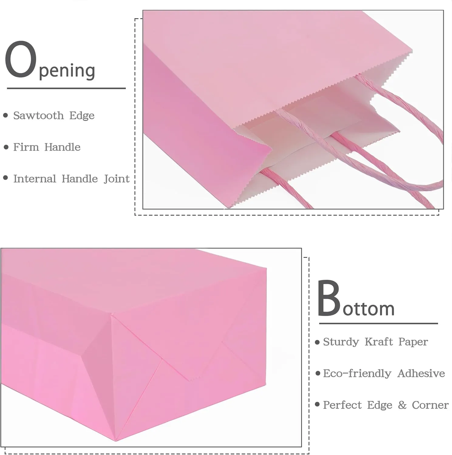 AZOWA Gift Bags Pink Small Kraft Paper Bags With Handles (Pink, 25 CT)