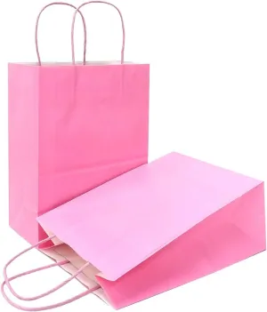 AZOWA Gift Bags Pink Small Kraft Paper Bags With Handles (Pink, 25 CT)