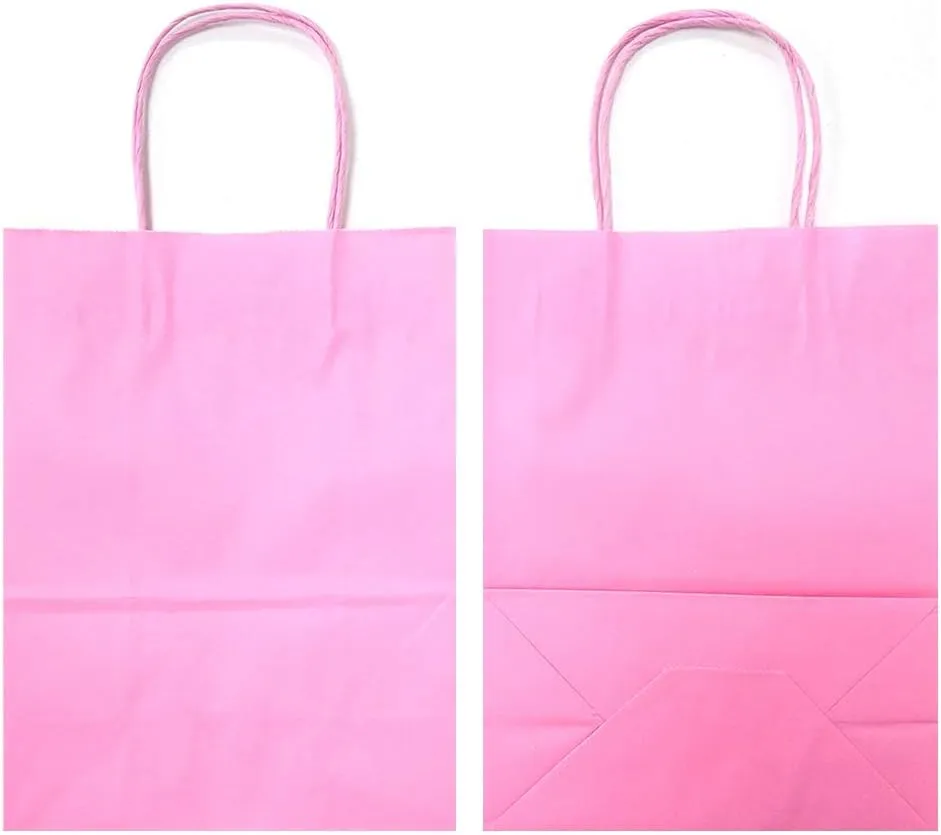 AZOWA Gift Bags Pink Small Kraft Paper Bags With Handles (Pink, 25 CT)