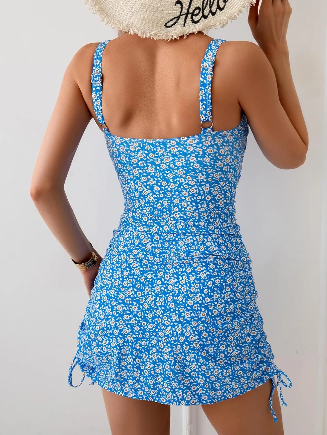 B2prity Tankini Swimsuit for Women Slimming Tummy Control Two Piece Bathing Suit Drawstring Swimwear Tank Top with Skirt