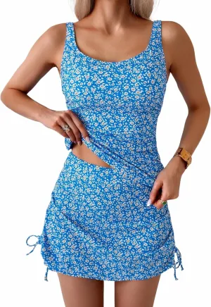 B2prity Tankini Swimsuit for Women Slimming Tummy Control Two Piece Bathing Suit Drawstring Swimwear Tank Top with Skirt