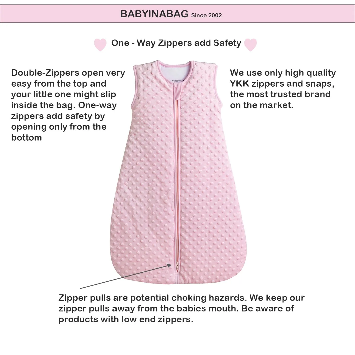 BABYINABAG Very Warm 2.5 Tog Quilted Winter Model Baby Sleep Bag or Sack, Plush Minky Dot for Infants and Toddlers (Small (3-11 mos))