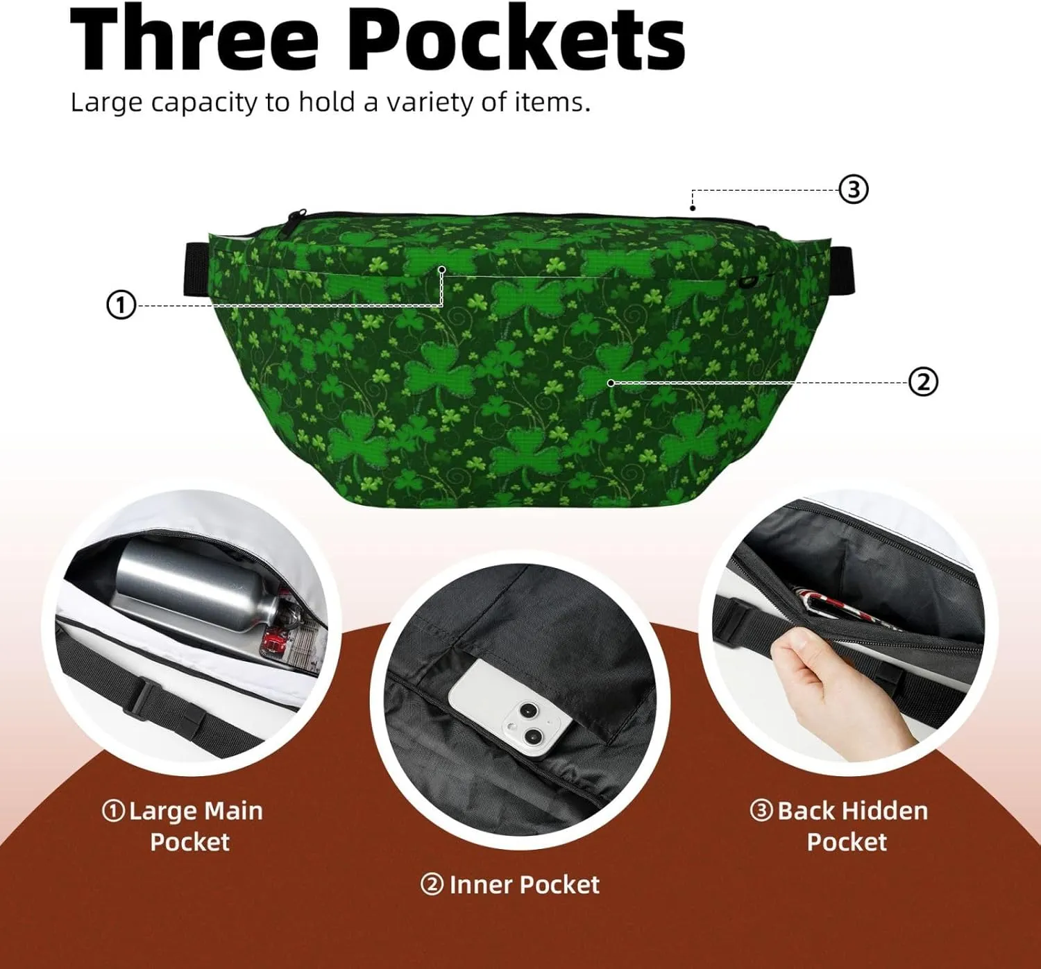 background st patrick's day glitter Multi-Purpose Fanny Pack and Crossbody Bag - High Capacity with Zipper Pockets, Ideal for Men and Women