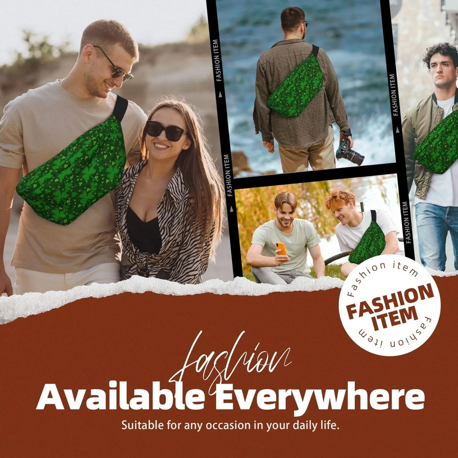 background st patrick's day glitter Multi-Purpose Fanny Pack and Crossbody Bag - High Capacity with Zipper Pockets, Ideal for Men and Women