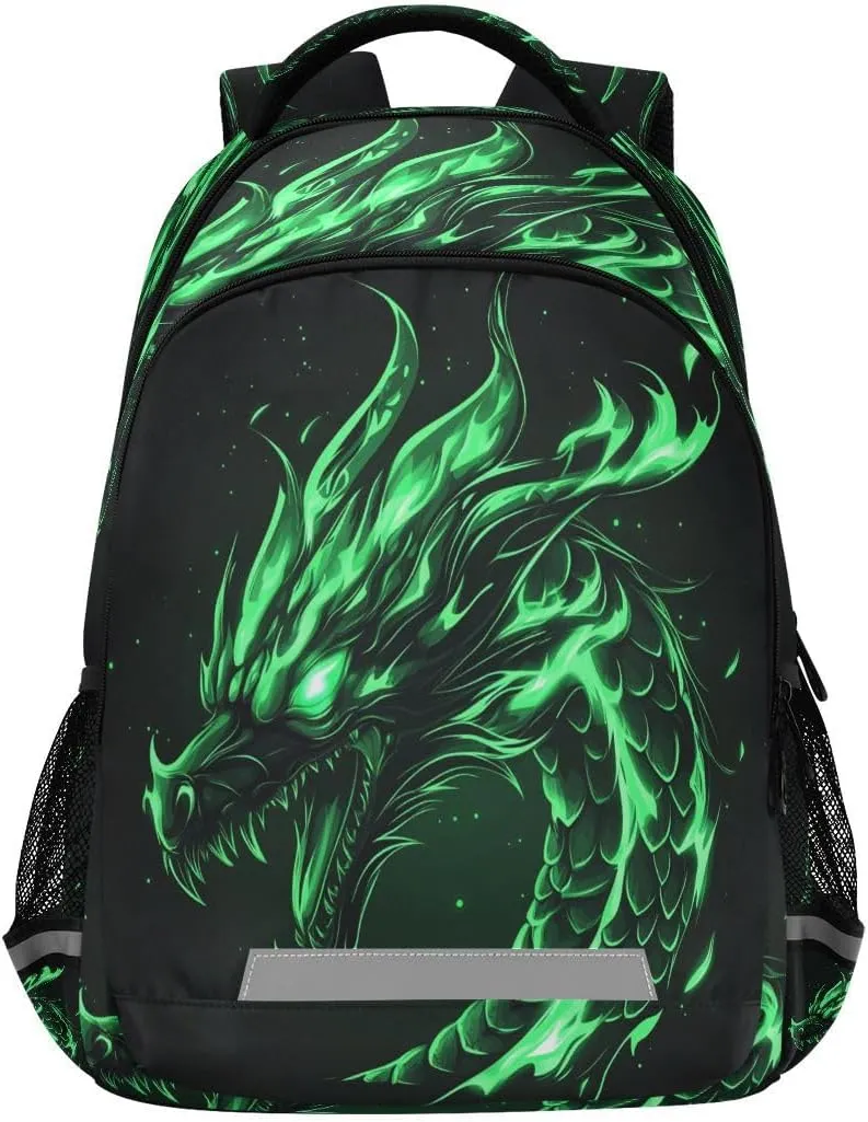 Backpack Bookbag Angry Green Dragon School Bag Travel Bag for Girls Boys Teen
