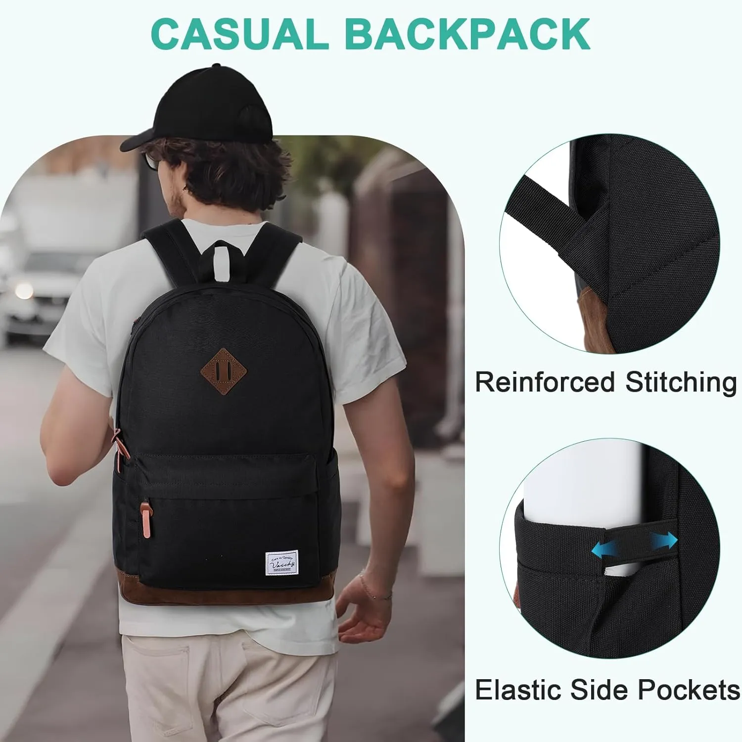 Backpack for Men Women,VASCHY Classic Water-resistant Lightweight Travel School Backpack Casual Daypack