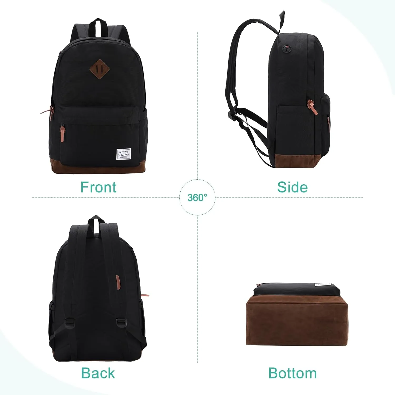 Backpack for Men Women,VASCHY Classic Water-resistant Lightweight Travel School Backpack Casual Daypack