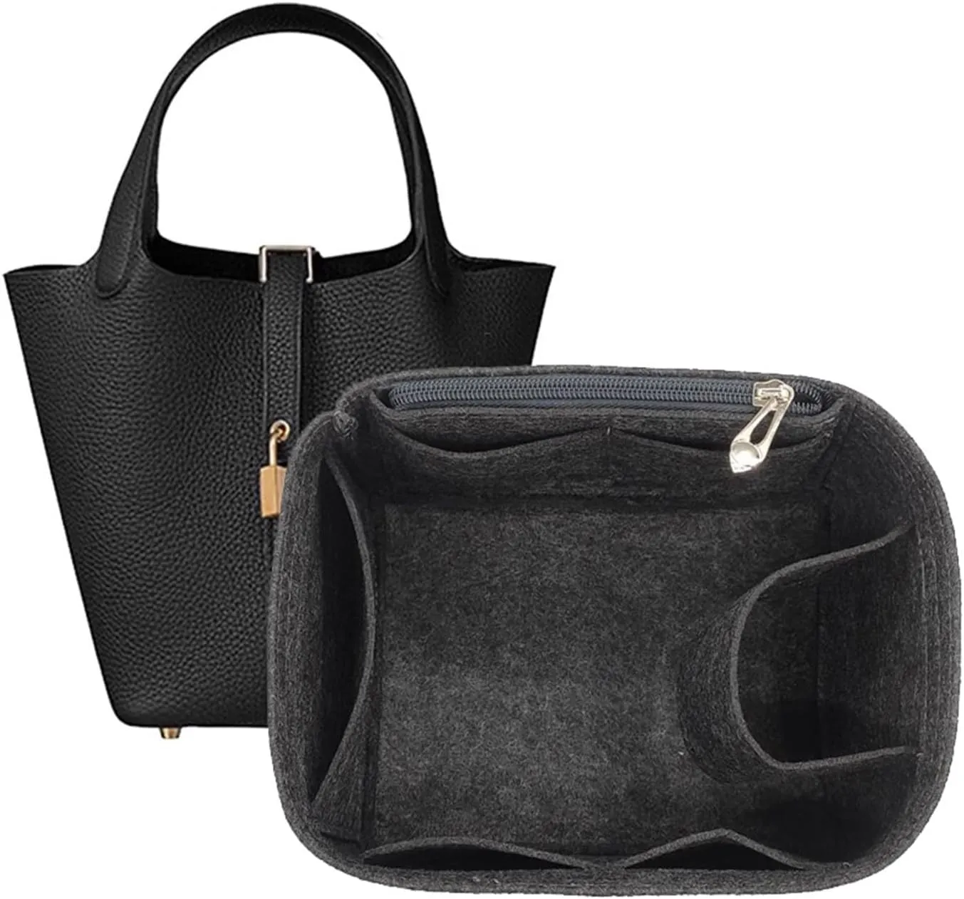 Bag Organizer Liner Storage Bag Insert for Hermes Picotin 18/22/26 (Black)