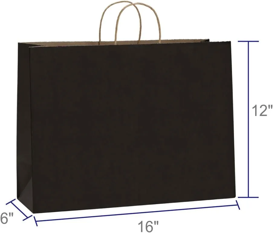 BagDream 100Pcs 16x6x12 Inches Kraft Paper Bags with Handles Bulk, Large Shopping Bags for Gifts, Grocery, Merchandise, Party Favor, Take-out, Recycled Black Black Paper Sacks