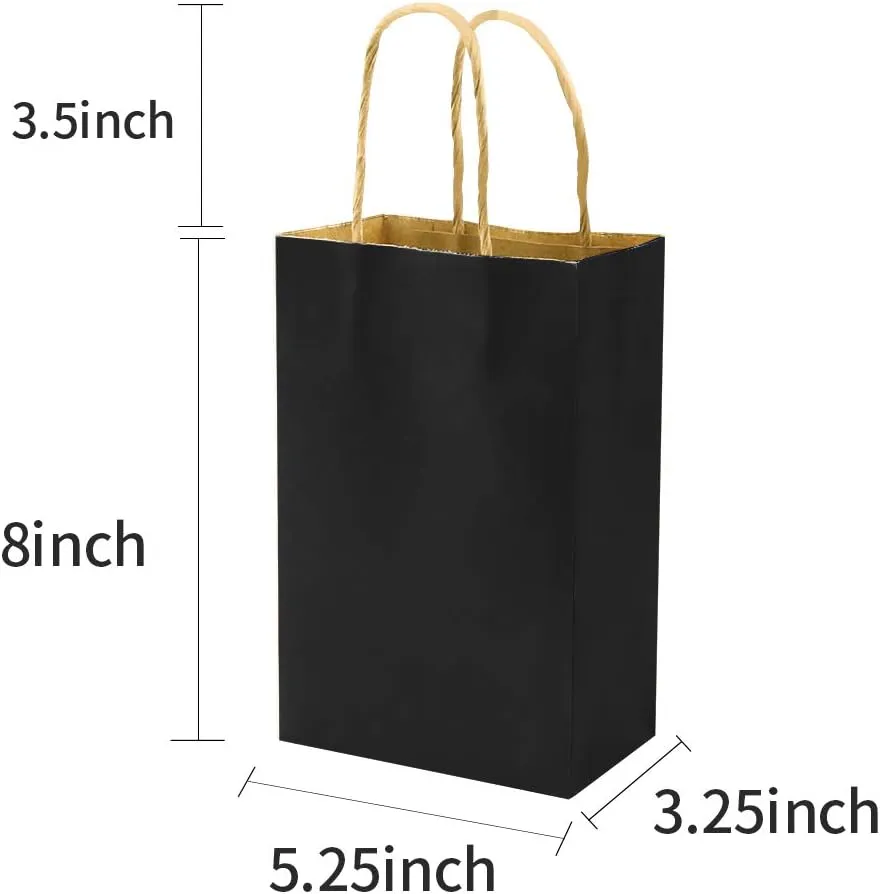 bagmad 50 Pack 5.25x3.25x8 Inch Plain Black Small Gift Paper Bags with Handles Bulk, Kraft Paper Bags, Party Favors Grocery Retail Shopping Business Craft Cub Sacks (Black 50pcs)