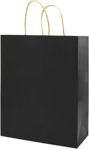 bagmad 50 Pack 5.25x3.25x8 Inch Plain Black Small Gift Paper Bags with Handles Bulk, Kraft Paper Bags, Party Favors Grocery Retail Shopping Business Craft Cub Sacks (Black 50pcs)
