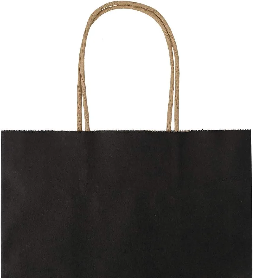 bagmad 50 Pack Medium 8x4.75x10 Inch Black Gift Paper Bags with Handles Bulk, Kraft Bags, Craft Grocery Shopping Retail Party Favors Wedding Business Sacks (Black, 50pcs)