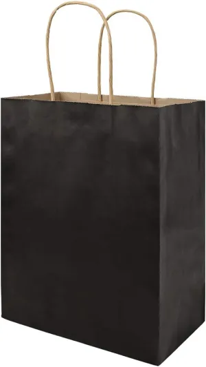 bagmad 50 Pack Medium 8x4.75x10 Inch Black Gift Paper Bags with Handles Bulk, Kraft Bags, Craft Grocery Shopping Retail Party Favors Wedding Business Sacks (Black, 50pcs)