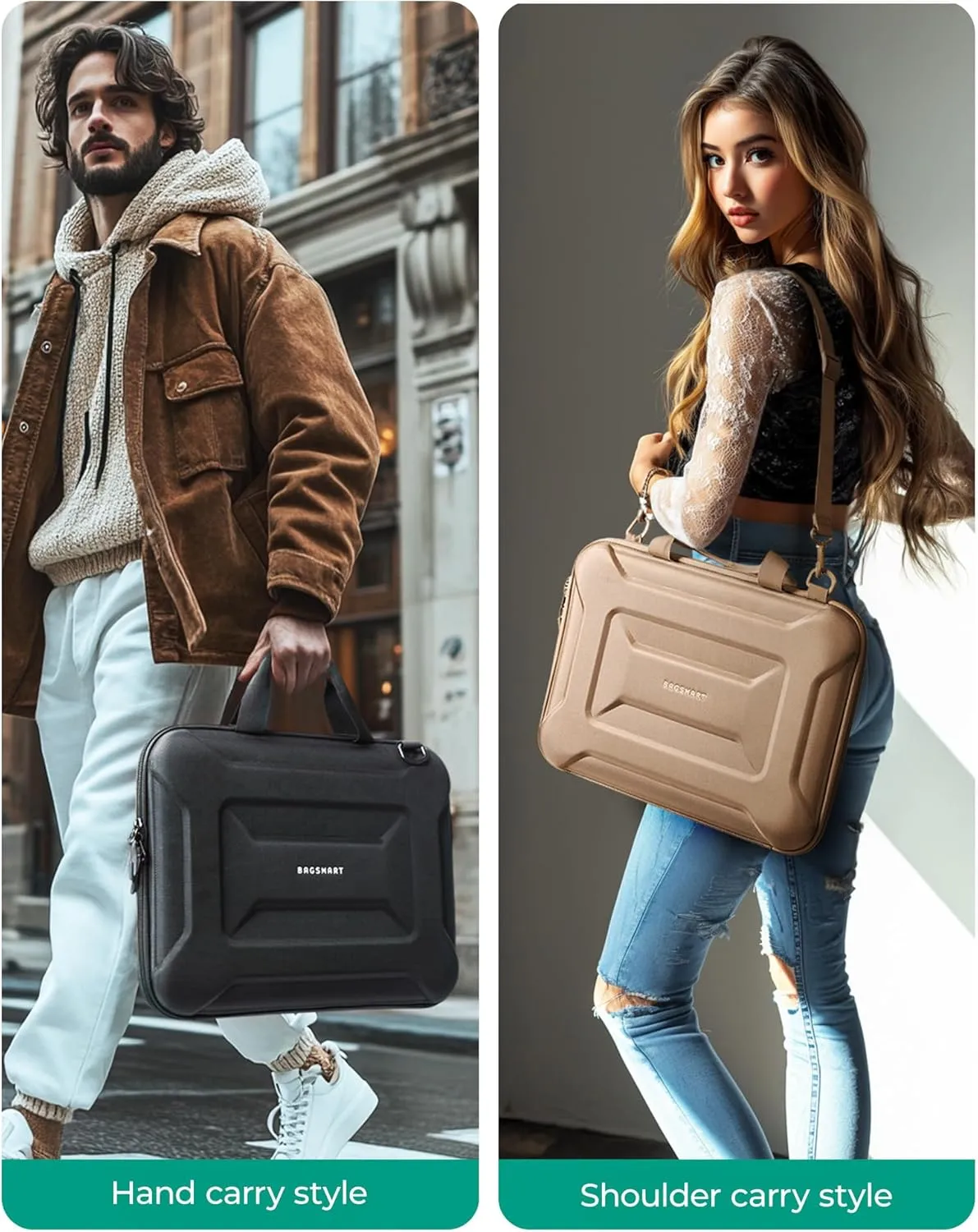 BAGSMART 15.6-16 inch Laptop Computer Case with Strap,Shockproof Waterproof Laptop Bag with Sturdy Handle,Carrying Laptop sleeve for 15" Dell,HP,Macbook Pros，Camel