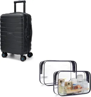 BAGSMART 2 Packs Clear Toiletry Bag & Carry On Luggage