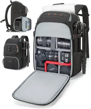 BAGSMART Camera Backpack for Photographers, Professional Camera Bag Backpack Fits up to 15.6" Laptop, DSLR/Drones/Tripod Backpack with Rain Cover, Black