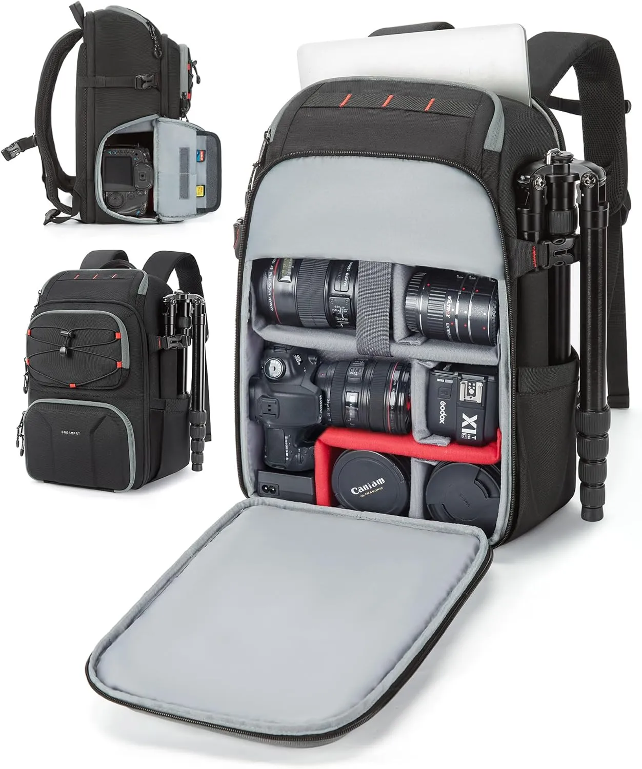 BAGSMART Camera Backpack for Photographers, Professional Camera Bag Backpack Fits up to 15.6" Laptop, DSLR/Drones/Tripod Backpack with Rain Cover, Black