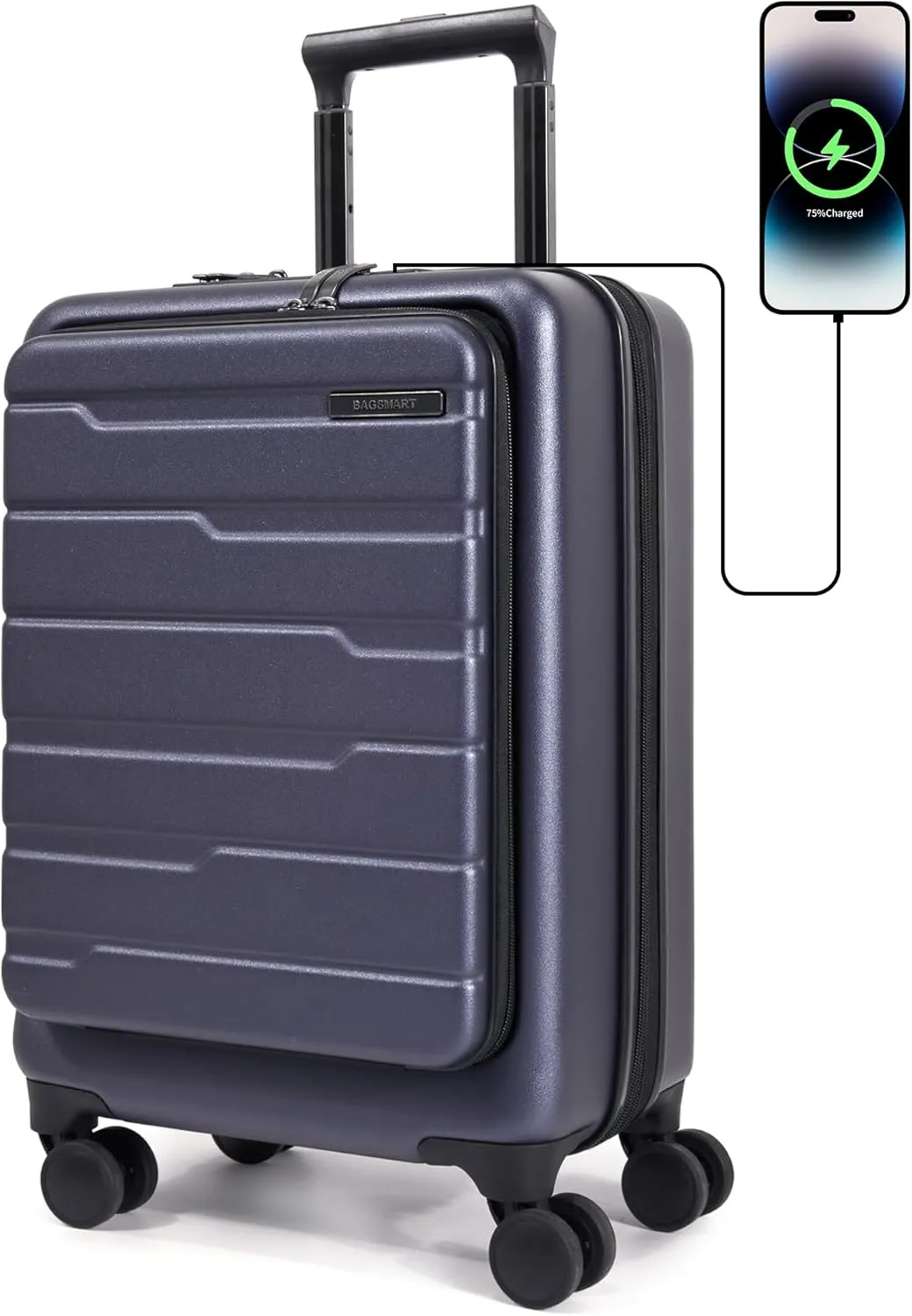 BAGSMART Expandable Carry On Luggage 22x14x9 Airline Approved, 20 Inch Suitcase with Spinner Wheels, Charging Ports, TSA Lock, Hard Shell Front Opening for Men Women Travel Business, Grey