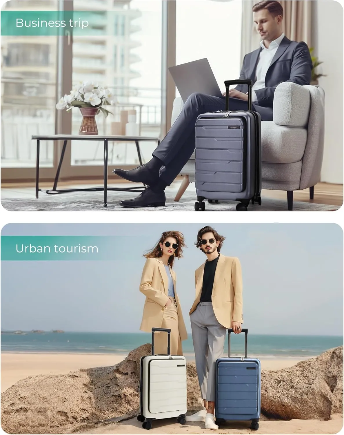BAGSMART Expandable Carry On Luggage 22x14x9 Airline Approved, 20 Inch Suitcase with Spinner Wheels, Charging Ports, TSA Lock, Hard Shell Front Opening for Men Women Travel Business, Grey